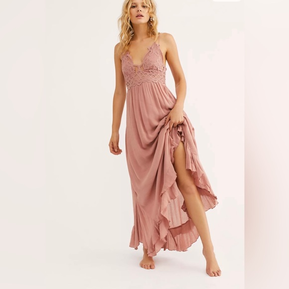 Free People Dresses & Skirts - 🎉sale🎉NWT Free People rose pink Adella Maxi Slip Lace Dress -XLarge